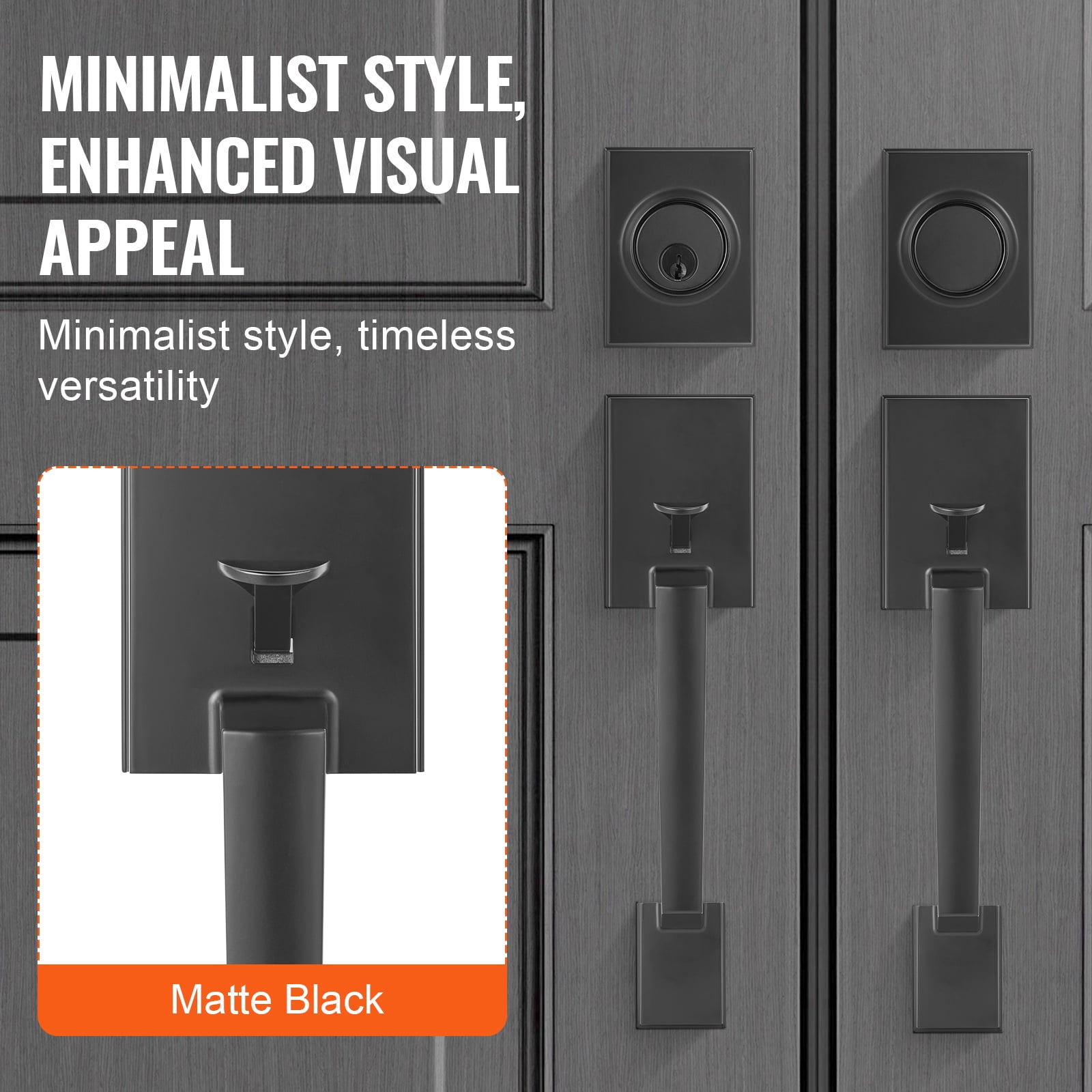 BENTISM Double Front Door Handle Set, Black Double Front Door Handle Set, Heavy Duty Double Door Handle with Dummy, Double Front Door Hardware Set with Reversible Handle Lever