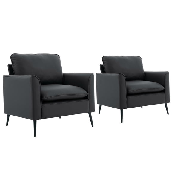 YYAo Faux Leather Upholstered Sofa Set 2PC with Nordic Retro Design for Living Room, Balcony with Casual Single Chair, Black