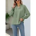 thumbnail image 4 of Solid Color Long Sleeve Ruffle Tie Neck Light Blouse for Women Green X-Large, 4 of 5
