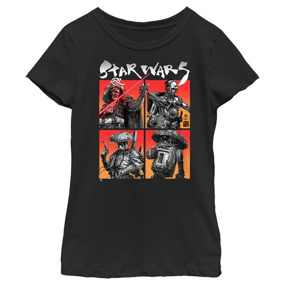 Girl's Star Wars: Visions Anime Character Squares Graphic Tee Black X Large