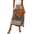 thumbnail image 5 of Women's Maxi Skirt Summer Boho Striped Print Elastic Waisted Drawstring Skirt Casual Beach Long Skirts with Pockets Brown L, 5 of 6