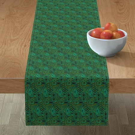 

Cotton Sateen Table Runner 108 - Olive Ocean Hawaiian Vintage Tiki Mid Century Mod Black Print Custom Table Linens by Spoonflower
