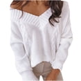 thumbnail image 1 of Suéter de punto de color sólido informal de moda para mujer Suéter suelto de manga larga con cuello en V Fridja  hjk2111, 1 of 4