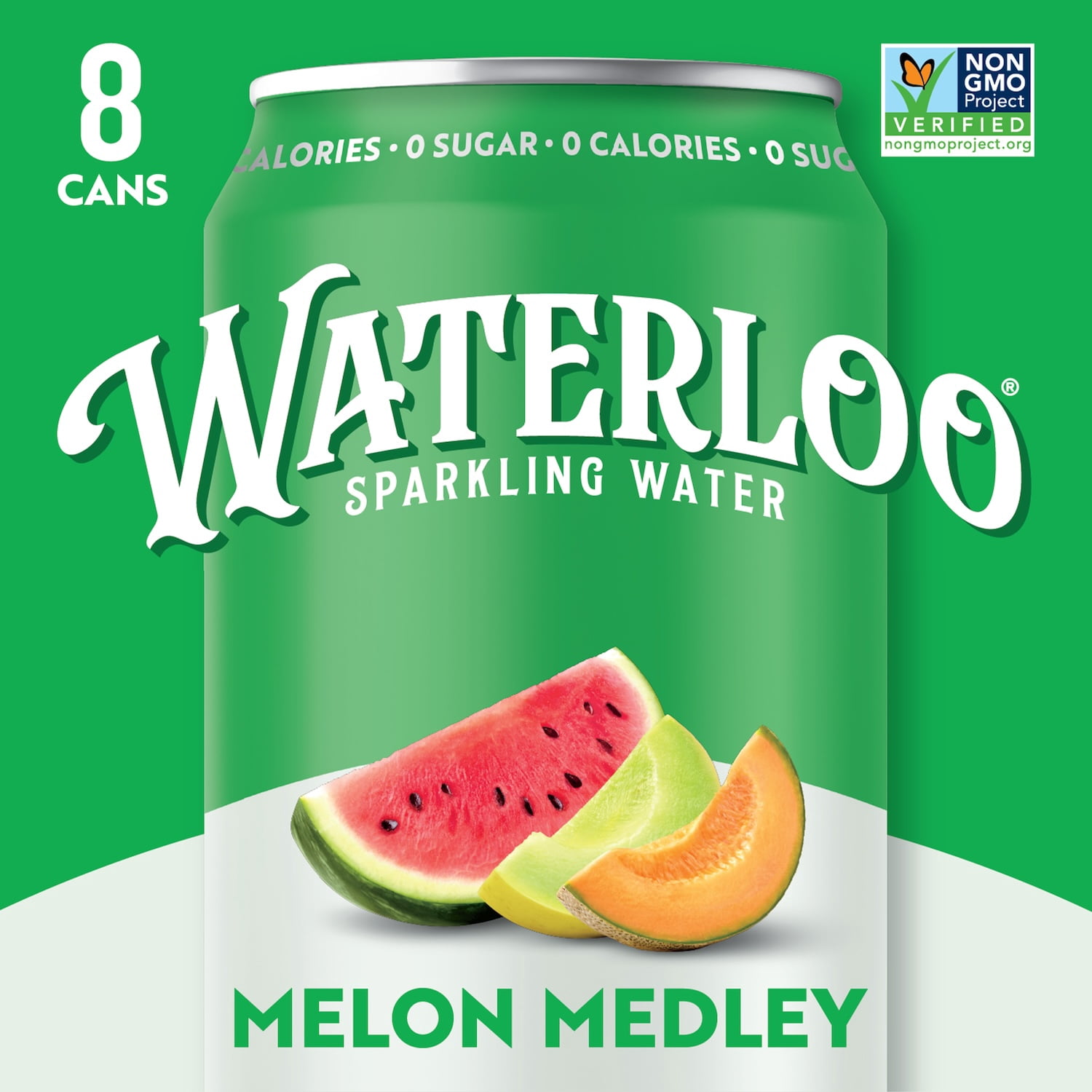 (3 pack) Waterloo Sparkling Water, Melon Medley, 12 fl oz, 8 Pack Cans