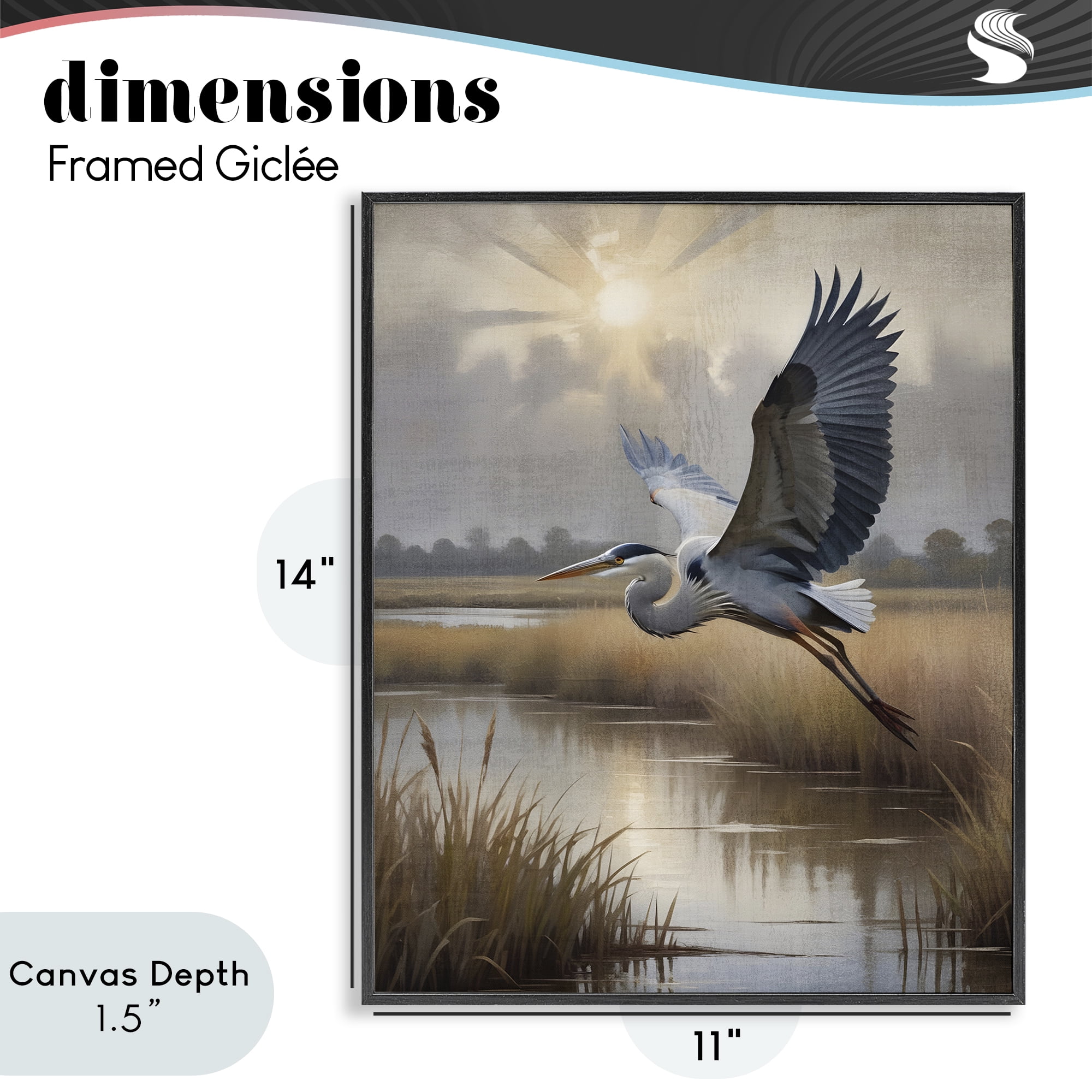Stupell Industries Heron Flight over Wetlands Black Framed Giclee Art, design by Susan Arnot