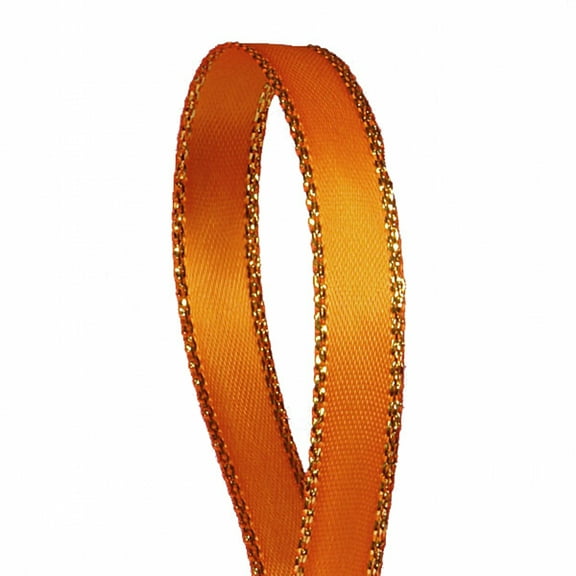 Orange Solid Color 3/8-Inch Gold Edge Ribbon, 50-Yards