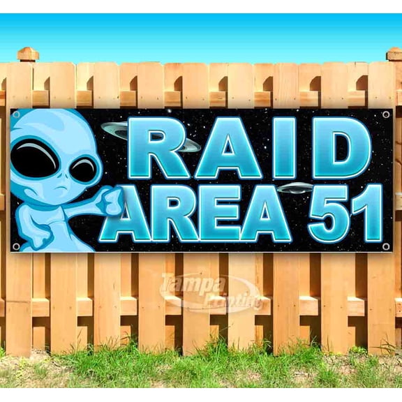 Raid Area 51 UFO Blue 13 oz Vinyl Banner With Metal Grommets
