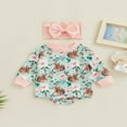 thumbnail image 2 of CNKOO Ensemble de Combinaisons pour Bébés Filles Imprimé Animal Manches Longues Col et Bandeau, 2 of 8