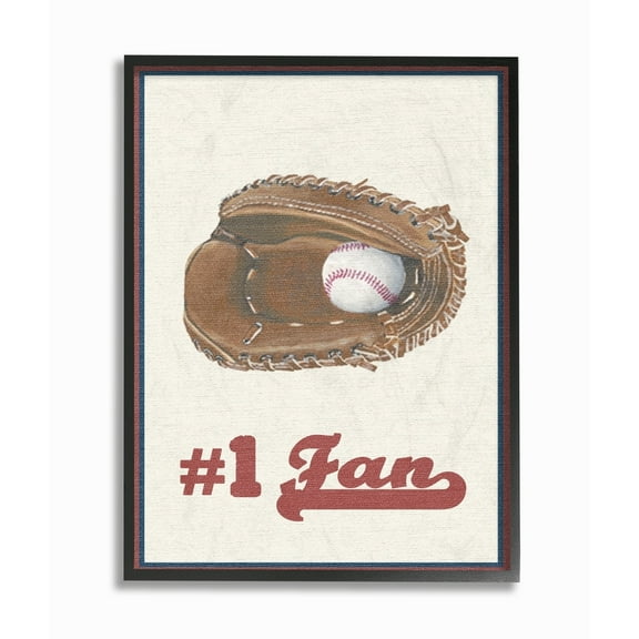 The Stupell Home Decor Collection Number 1 Fan with Ball and Glove Framed Giclee Wall Art