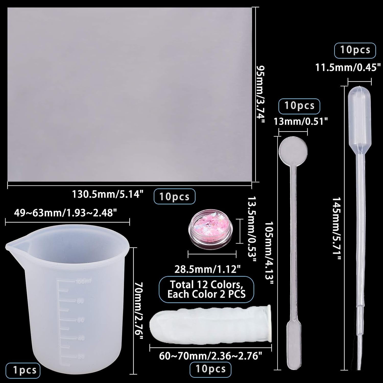 Epoxy Resin Molds Set 8 Shapes Labyrinth Silicone Molds Castle Molds with Sequins Measuring Cup Stirring Rod Pipettes and Latex Finger Cots DIY