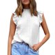 thumbnail image 2 of Blusa sin mangas con volantes Color liso Cuello redondo Plisado Camiseta sin mangas con volantes para mujer Lady Girl, 2 of 5