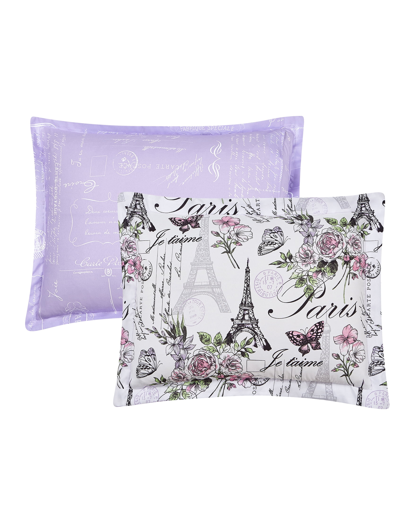 CEDAR COURT Paris Floral Lilac Ultra Soft Microfiber 8 Piece Reversible Comforter Bedding Set - Queen