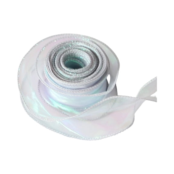 Silver 30 Feet Long 1.6 Inches Wide Iridescent Fishtail Organza Ribbon For Crafting Hair Bows Garland Wedding Party Decorations