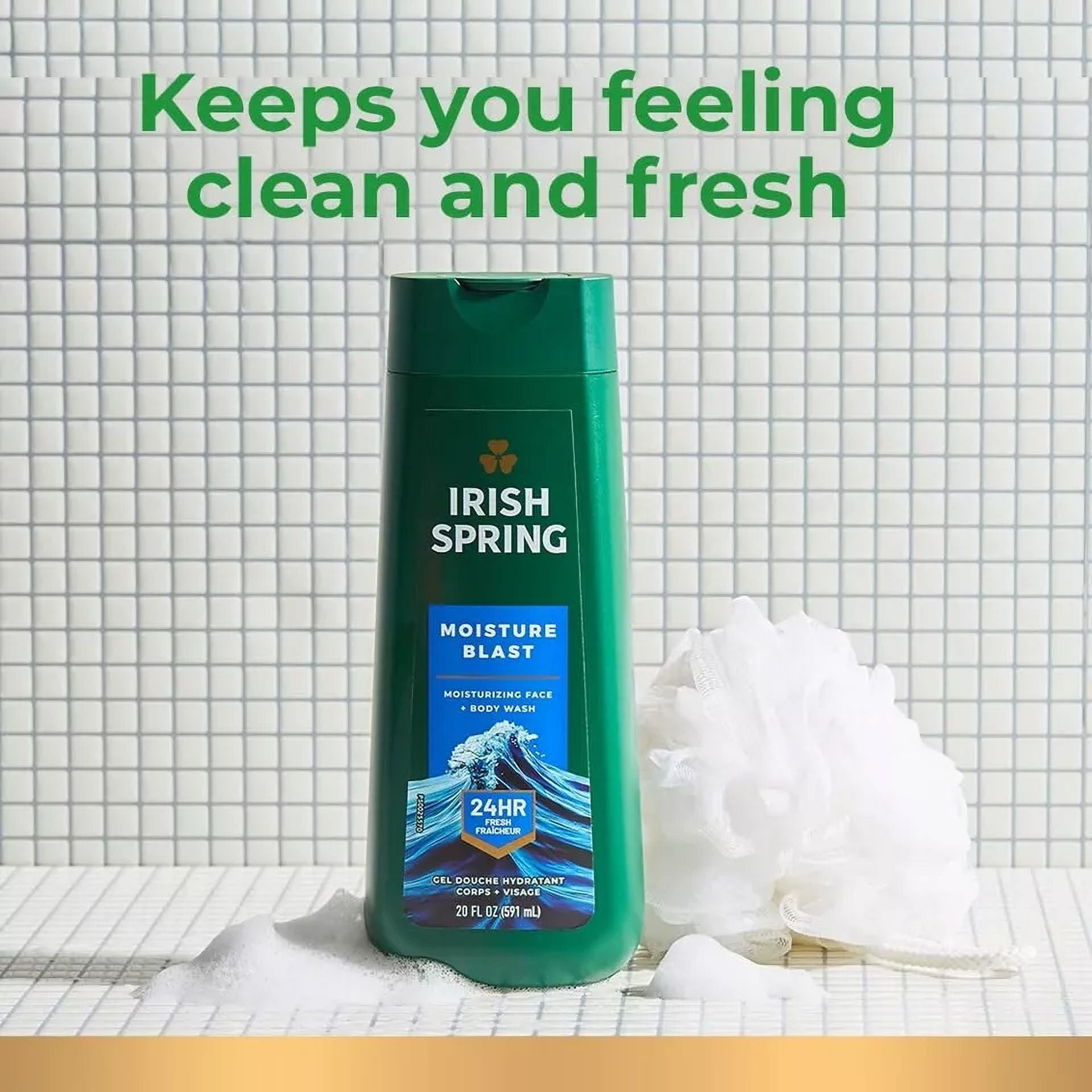 4 Pack Irish Spring Moisture Blast Body Wash for Men, 20 Fl Oz