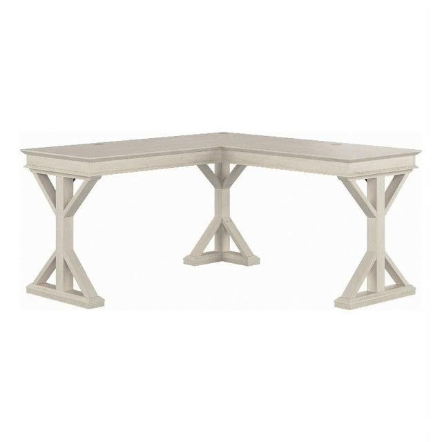 Homestead 60W Farmhouse L Shaped Desk in Linen White Oak - Engineered Wood