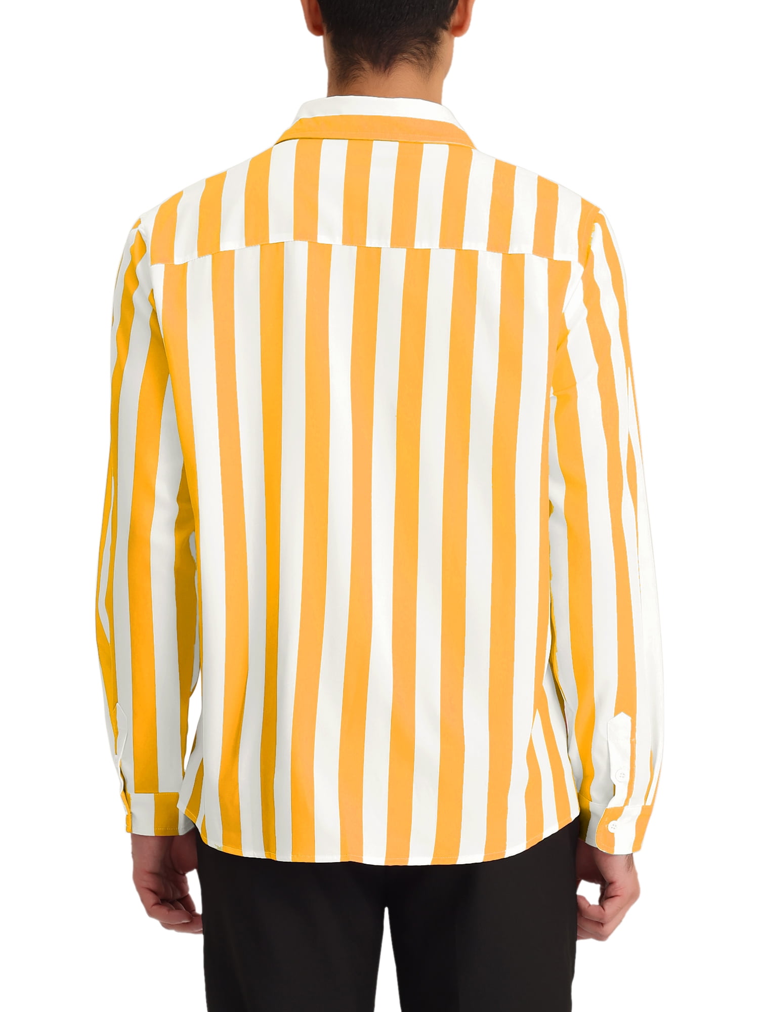 Unique Bargains Men's Casual Striped Long Sleeves Button Down Dress Shirts 2XL Yellow White