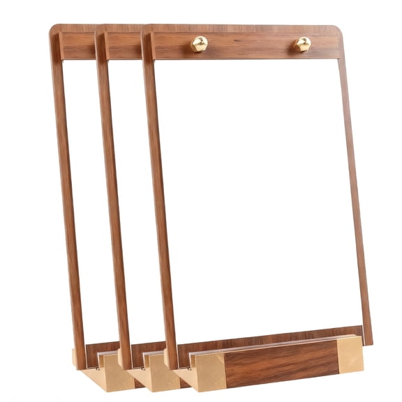 3 Pcs Walnut Wood Table Menu Display Stands, 5.8 x 8.3 in / 14.8 x 21 cm Tabletop Display Sign Holder, Wooden Base Acrylic Sign Holder for Restaurant, Cafe, Wedding