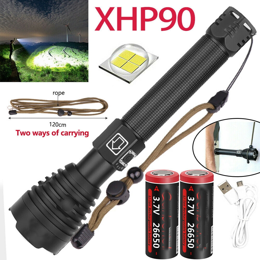 Tactical Flashlight 1000 Lumen LED with 2pcs 2500mAh 18650 batteries USB charger