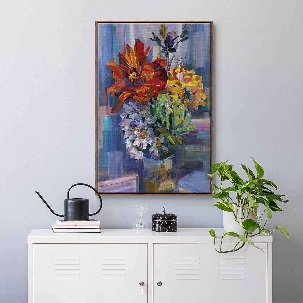Modern Bouquet Framed Premium Gallery Wrapped Canvas - Ready to Hang - 17 x 25 - Walnut Floating Frame