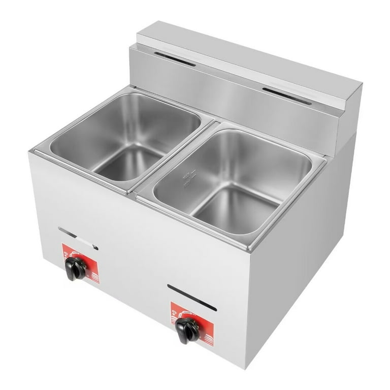 Oukaning Commercial Deep Fryer with 2 Baskets LPG Gas Fryer Countertop 2*6l Stainless Steel, Size: 22.05 x 18.5 x 18.5, Silver