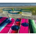 thumbnail image 3 of Hand Blown Margarita Glasses  Set of 4 Aqua Rim Margarita Glasses 16 oz., 3 of 5