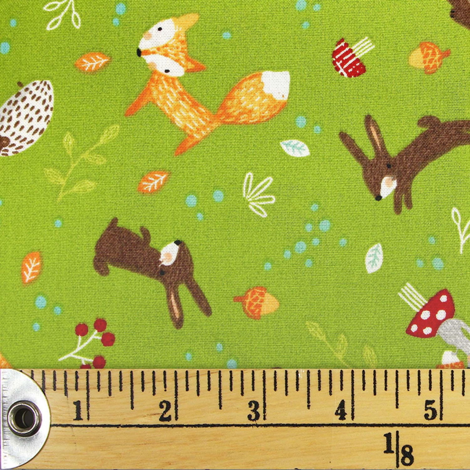 Fabric Creations Green with Foxes, Hedgehogs and Rabbits Fat Quarter Pre-Cut Fabric - 18" x 21" / 45cm x 53cm, 18" x 21" / 45cm x 53cm