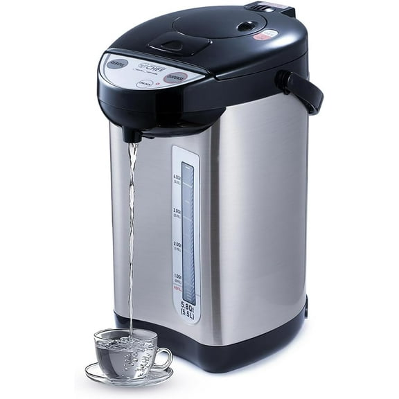 Commercial Chef Electric Hot Water Dispenser, 750W Stainless Steel Water Boiler with 5.8 Qt. Capacity, 360-Degree Base, 3 Dispensing Modes, Chlorine Removal, CHHWD10B, Stainless/Black