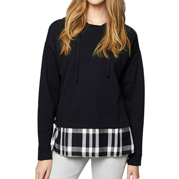 Sanctuary Clothing Womens Layered Hoodie Sweatshirt, Black, Medium