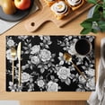 thumbnail image 2 of Black Rose Placemats Set of 4, Vintage Pastoral Botanical Floral Leaves Vines Placemats for Dining Table, Place Mats for Kitchen Tabletop, Waterproof Wipeable Dining Table Mats Set, 2 of 9