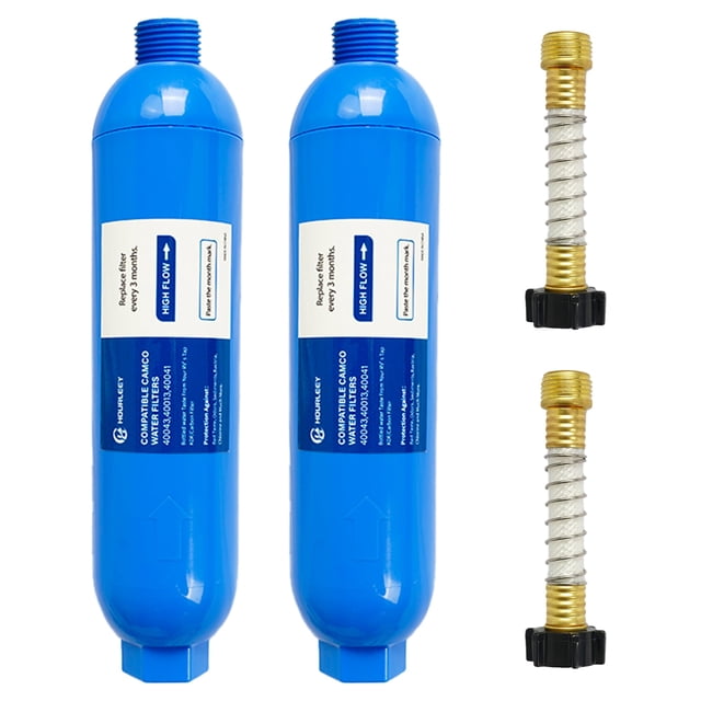 Filtro de agua Hourley RV Inline, paquete de 2 con protector de manguera