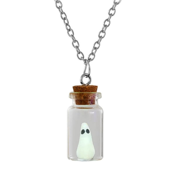 Adopt A Ghost Necklace Glow In Dark Ghost Charm Pendant Glass Bottle Necklace Unique Spooky Gothic Jewelry For Women Men Halloween Gift