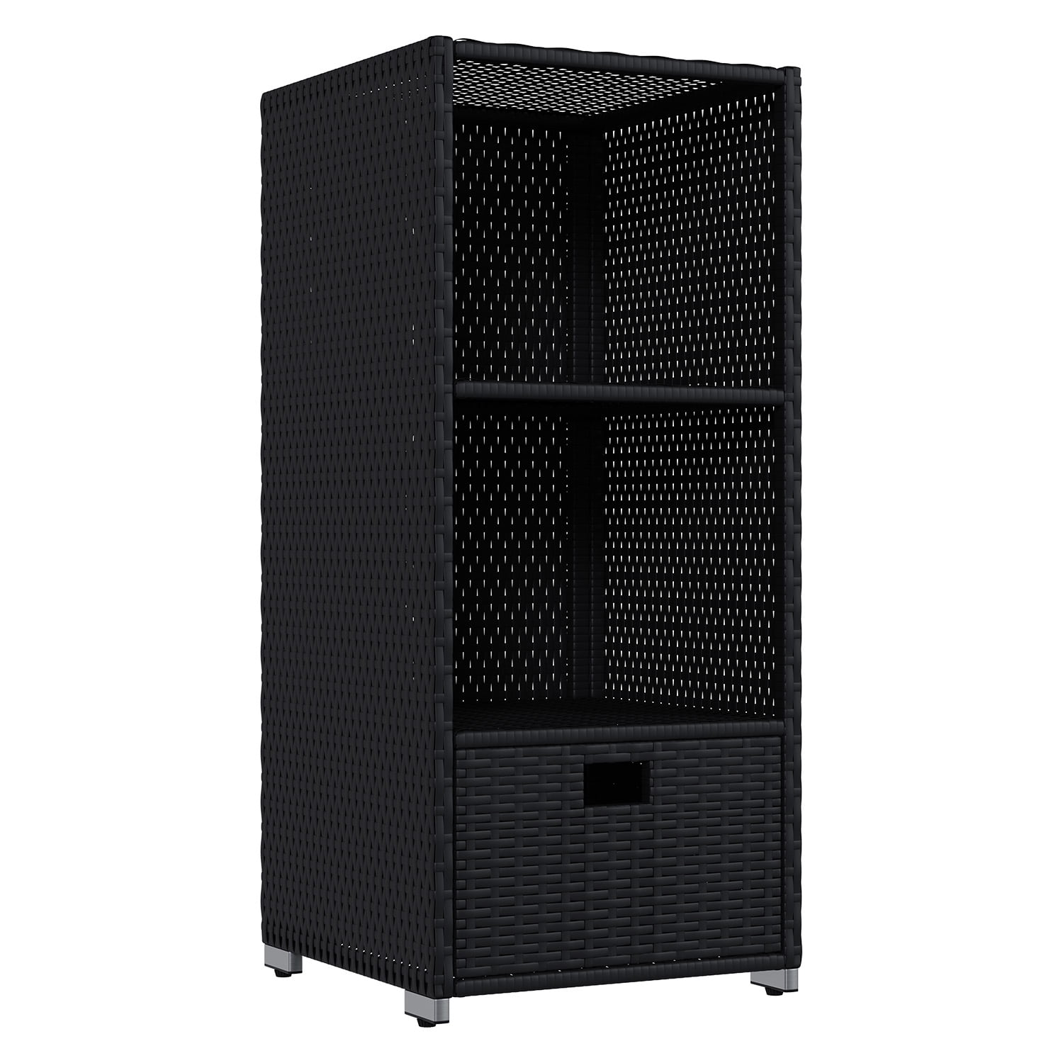 BaPiPro Wicker Poolside Storage Cabinet with Drawer, Outdoor Rattan Pool Towel Organizer for Patio, Backyard, 45" Black