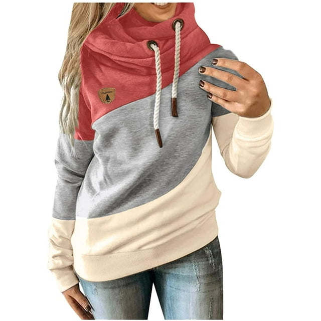 Sudaderas con capucha para mujer, suéter con cuello vuelto, informal, de manga larga, color block, sudaderas con capucha, suéteres, tops de otoño Ormromra WRMH-1664-5