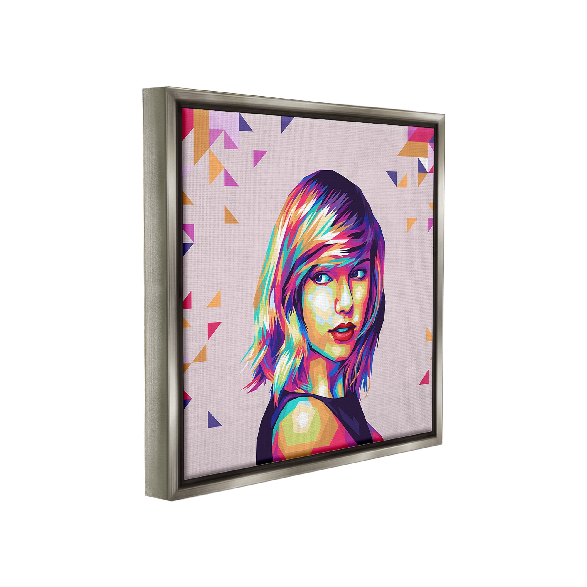 Stupell Industries Pop Icon with Pattern Abstract Painting Gray Floater Framed Canvas Art Print Wall Art, 18 x 18