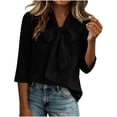 thumbnail image 4 of Sevevn Women's Bow Tie Neck 3/4 Sleeve Loose Dressy Elegant Business Work Blouse Casual Tops 2026, 4 of 7