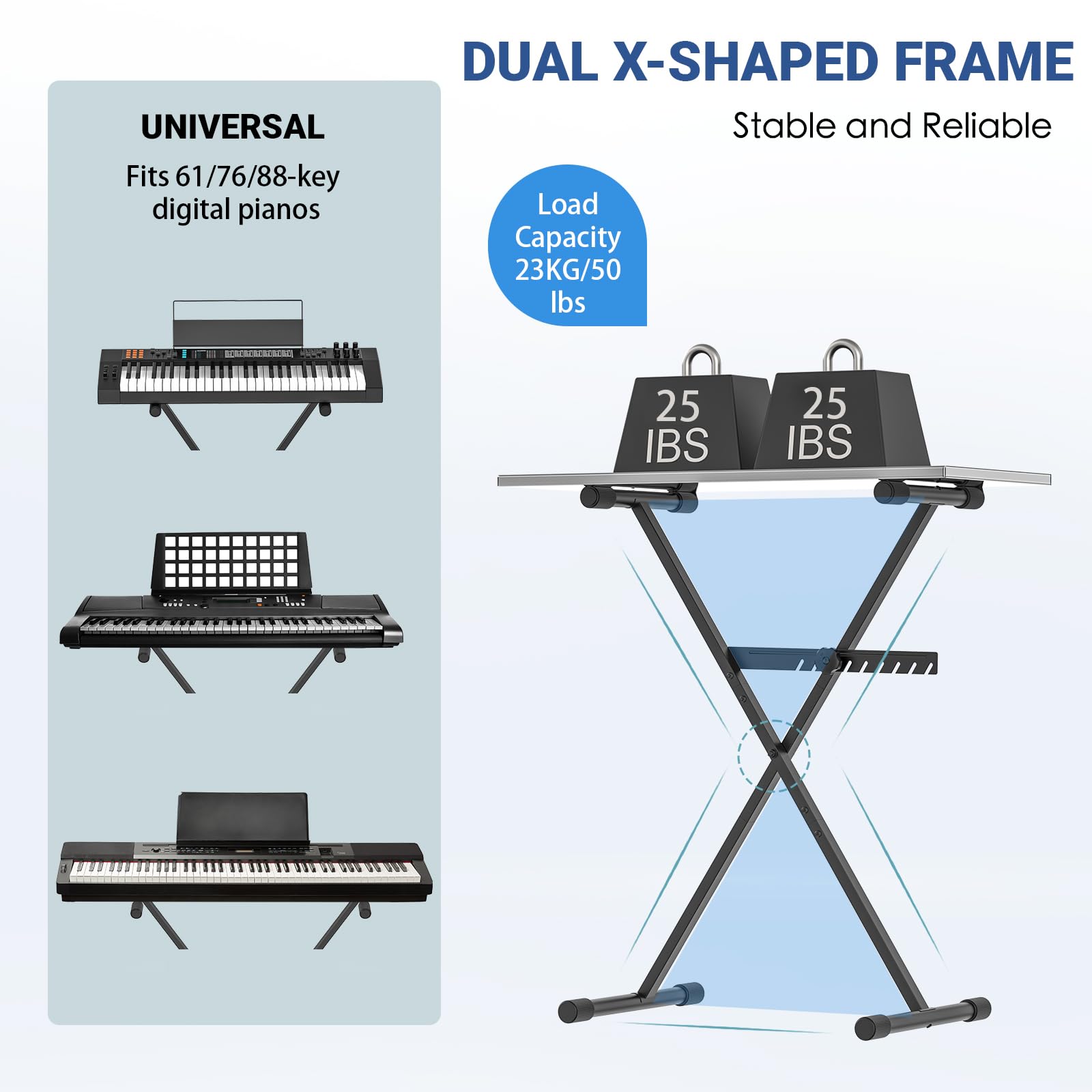 Keyboard Stand - Digital Piano  Single X Style Black (capacity: 100 Lb)