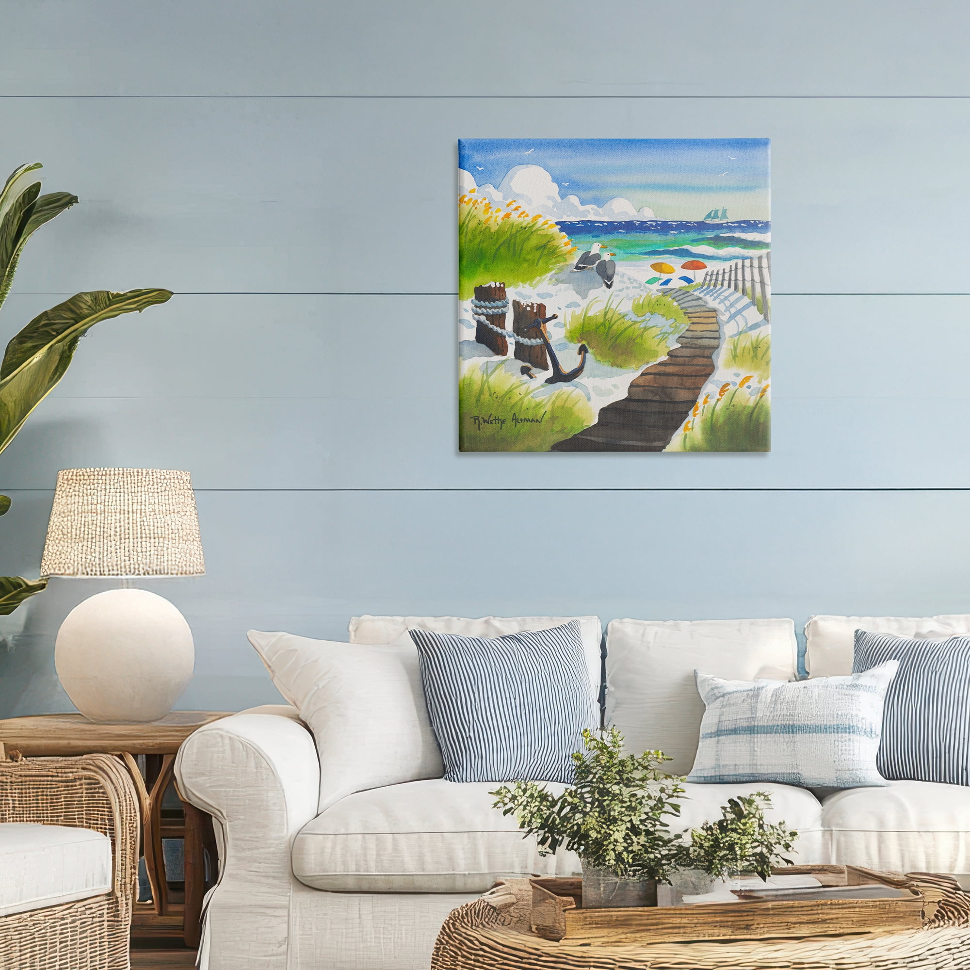 Stupell Industries Seagull & Anchor on Shore Canvas Wall Art, design by Robin Altman