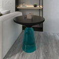 thumbnail image 2 of LeisureMod 19" Round End/Side Table with Glass Top and Black Powder-Coated Iron Rim Tempered Glass Pedestal Base No Assembly for Modern Home, Living Room Tully Collection in Blue/Black, 2 of 18