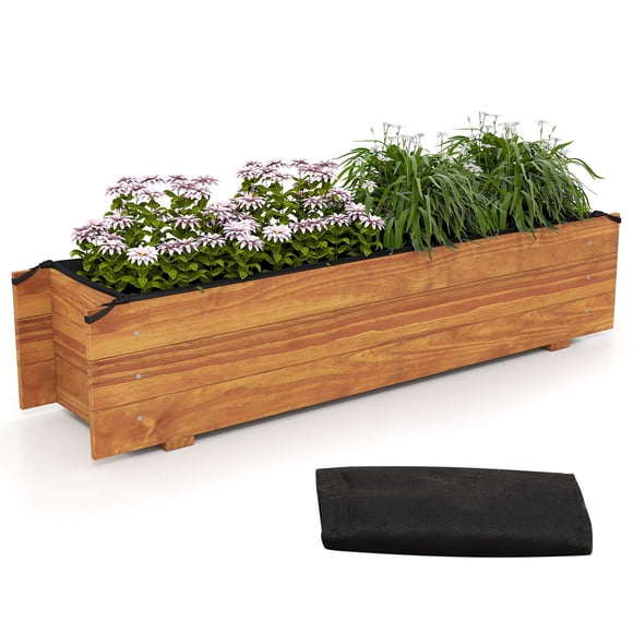 Costway 1 PCS Wooden Raised Garden Bed with Drainage Holes, Liner for Vegetable Flower Herb