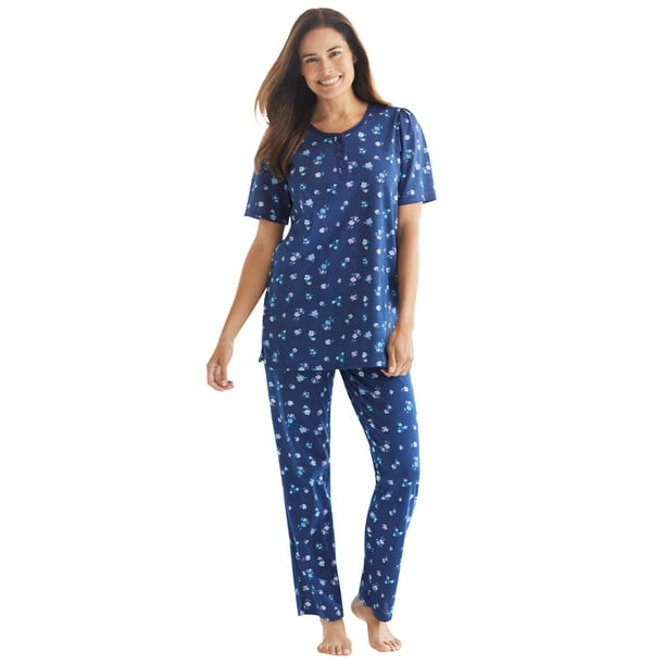 Dreams & Co. Women's Plus Size Floral Henley Pj Set Pajamas - Walmart.com