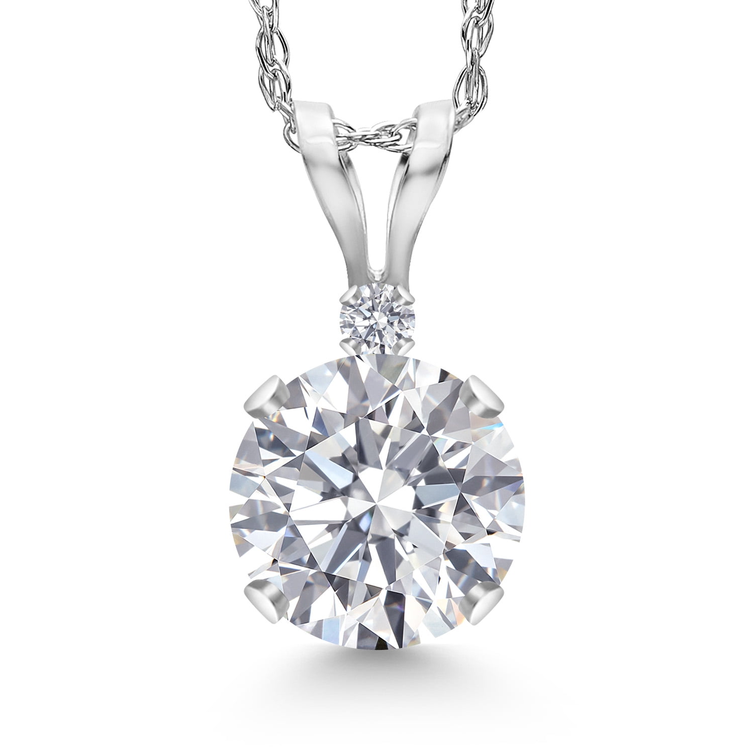 Gem Stone King 14K White Gold Lab Grown Diamond Pendant Necklace for Women | 0.76 Cttw | Gemstone April Birthstone | Round 6MM | DEF Color | VVS-VS Clarity | With 18 inch Chain