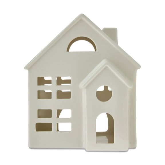 Ceramic Decorative House Christmas Tabletop Decoration, White, 8", by My Texas House