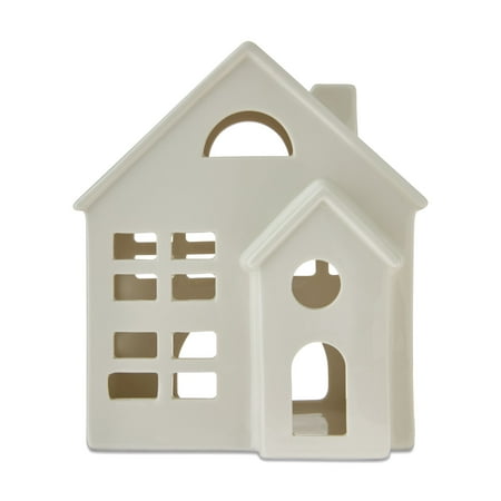 Ceramic Decorative House Christmas Tabletop Decoration, White, 8″, by My Texas House