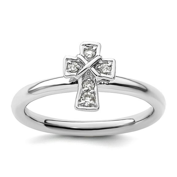 2.25mm 925 Sterling Silver Stackable Rhodium White Topaz Religious Faith Cross Ring Size 5 Stackable Ring for Women