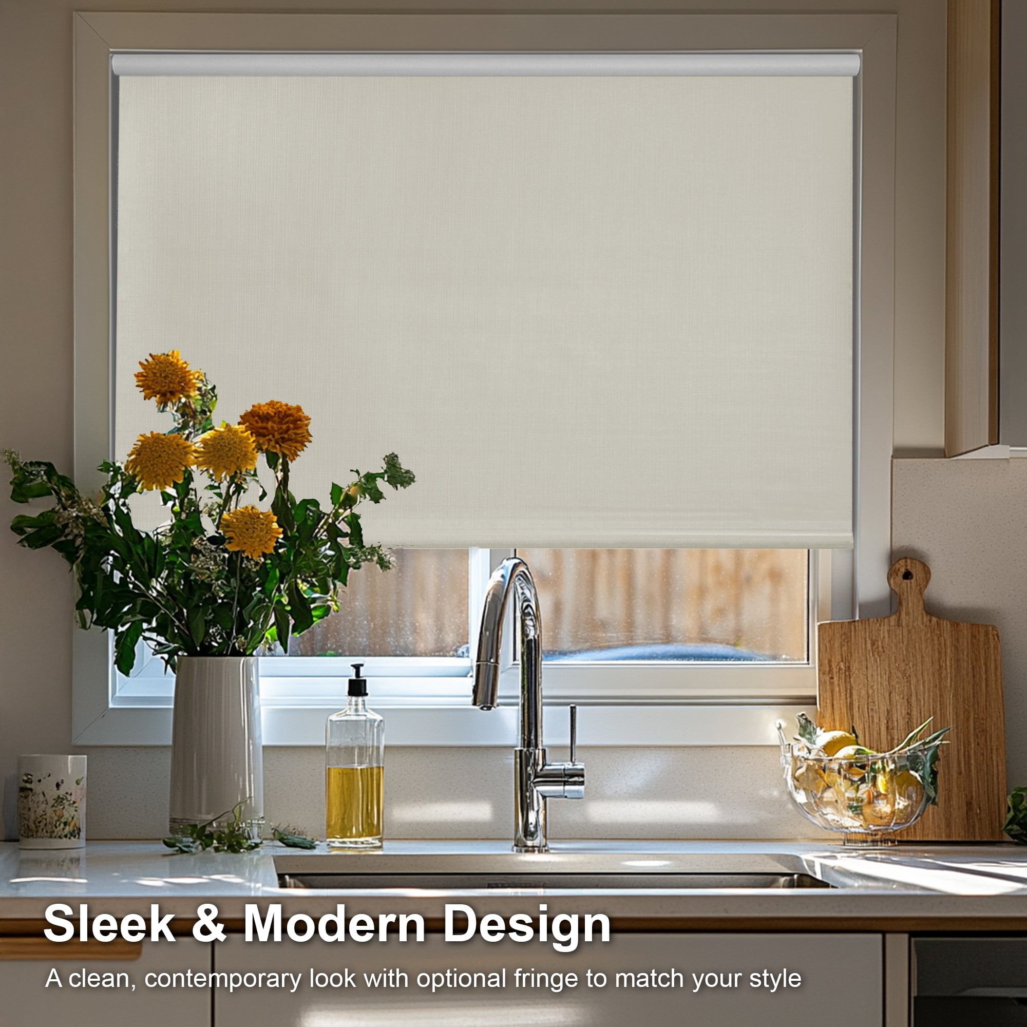 Chicology Textured Blackout Roller Shades | Cordless Light Filtering Window Blinds |51"W X 64"H| Decorative Privacy Shades for Home, Bedroom, Living Room, Kitchen | Easy Install | Ivory