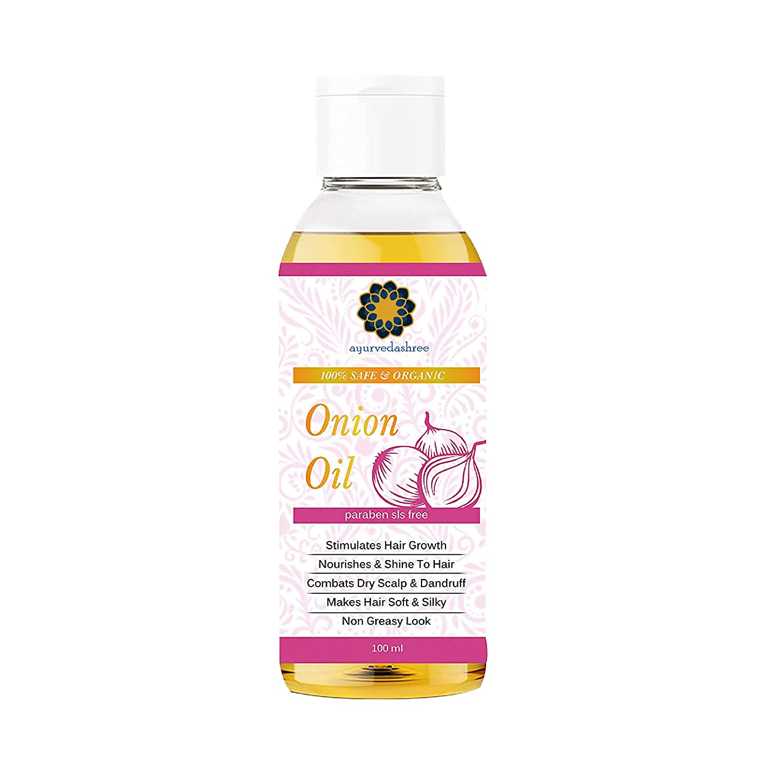 AYURVEDASHREE Onion Hair Oil For Hair Regrowth & Hair Fall with Black Seed Oil, Coconut Oil, Almond Oil & Sesame Oil | Intensive Hair Fall Dandruff Treatment- 100 Ml 3.38 fl oz