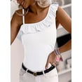 thumbnail image 2 of Women One Shoulder Strap Square Neck Rib Knitted Ruffle Bodycon Camisoles, 2 of 4