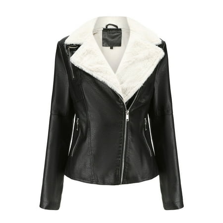 

CEHVOM Womens Warm Long Sleeve Jacket Slim Winter Parkas Leather Coats