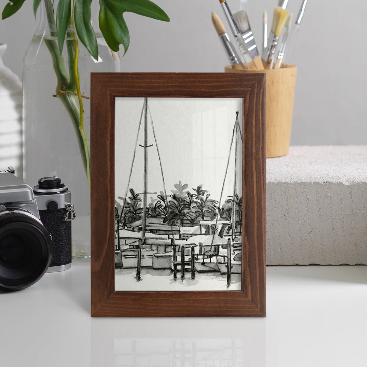 Neutral Tropics II - Framed Print w/glass - Chestnut