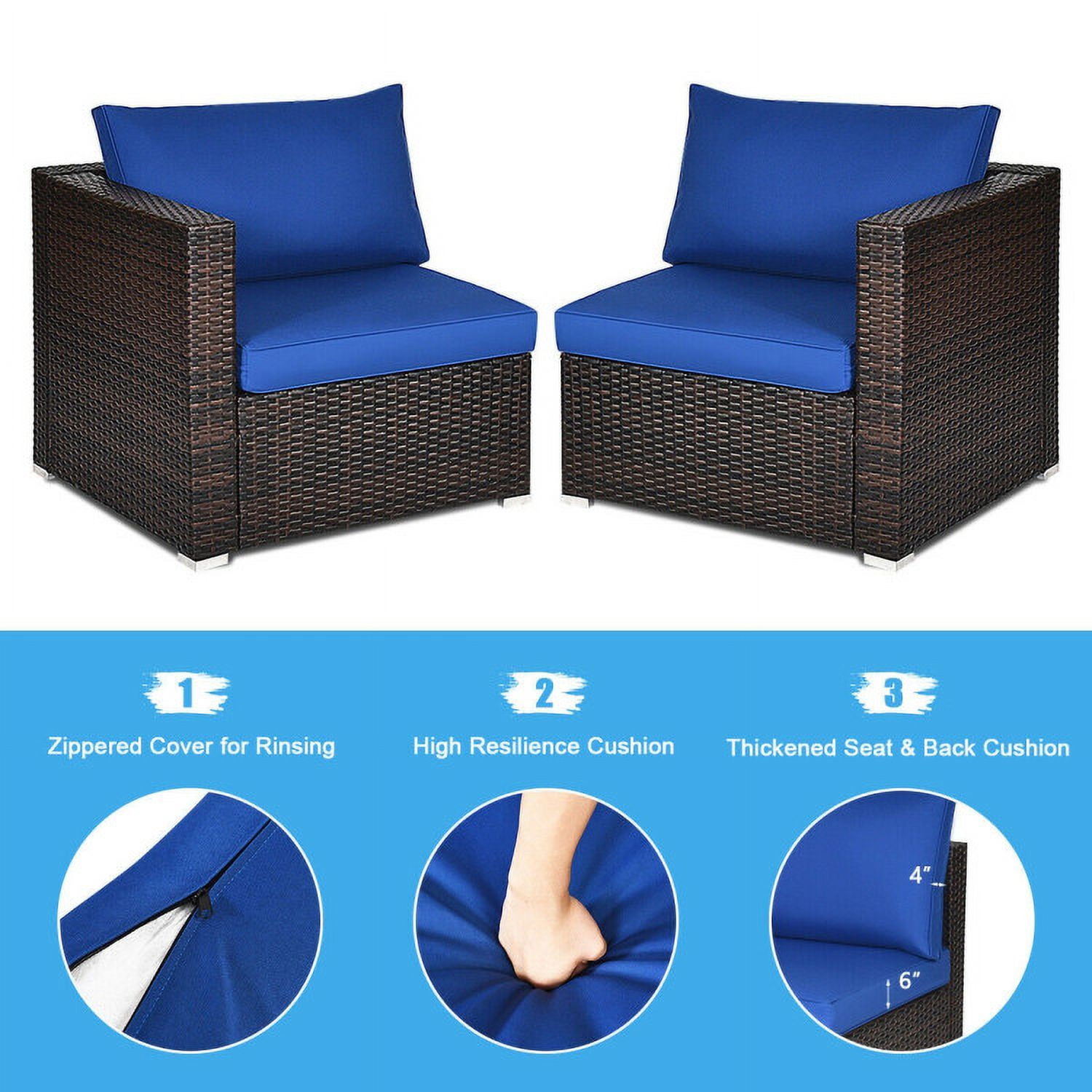 Aimee Lii 2PCS Patio Rattan Sectional Conversation Sofa Set, Outdoor Patio Set, Navy Aimee Lii 2PCS Patio Rattan Sectional Conversation Sofa Set, Outdoor Patio Set, Navy
